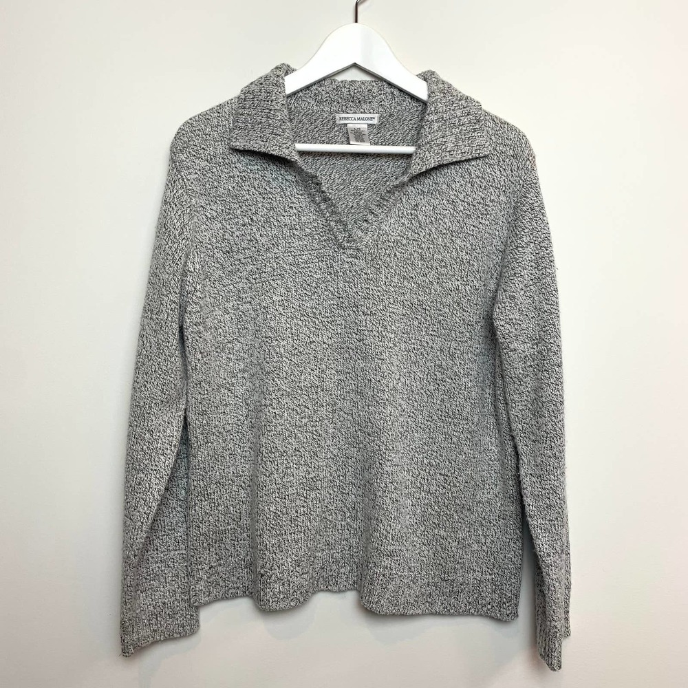 Rebecca Malone Collared Sweater Pullover Grey Space Knit Large Collar - Picture 1 of 4